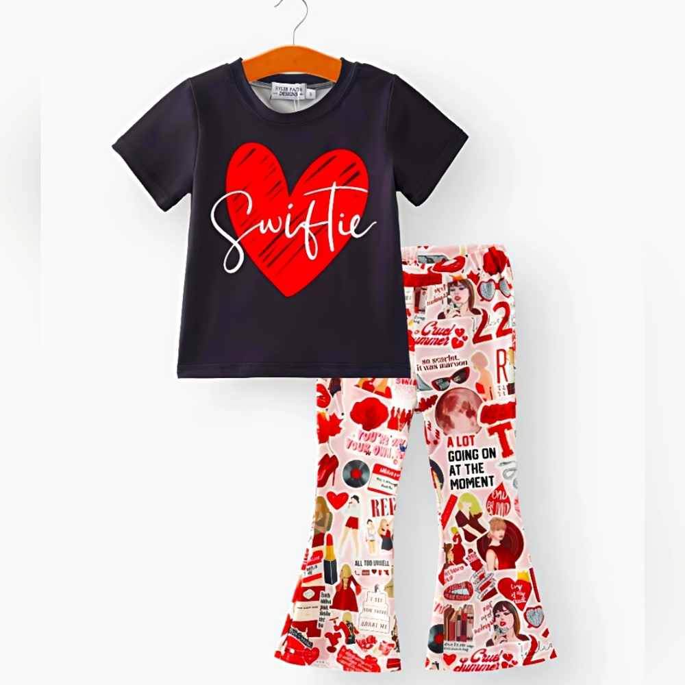 Black and Red Taylor Swift Set with Heart Design. Available In 2T And 3T.